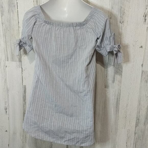 SAGE THE LABEL Blue Striped Off Shoulder Casual Summer Top XS - Picture 9 of 10